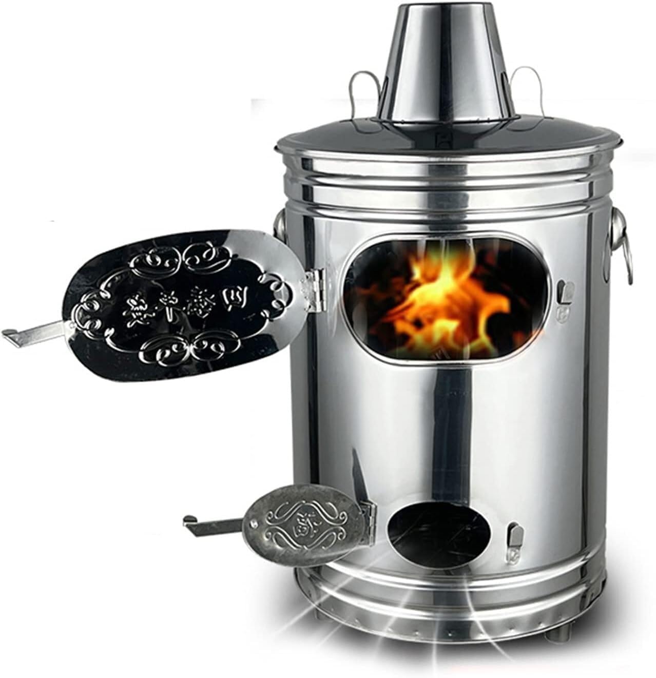 Stainless Steel Burn Barrel, Incinerator Cage with Chimney, Garden Burn Incinerator Bin with Fire Hook for Paper Leaf Trash Backyard Bonfire, 13.4x13.4x24in