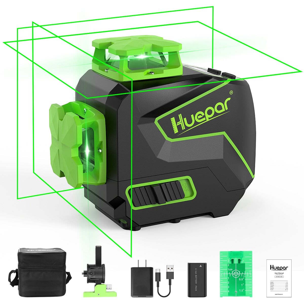 Huepar 200-ft Green Self-Leveling Cross-line Laser Level S03CG-L