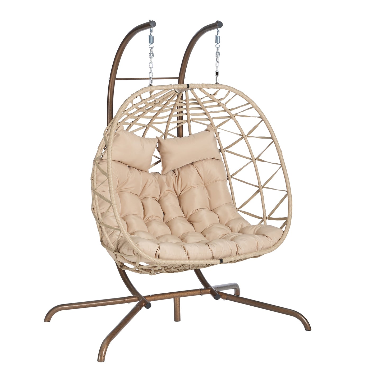 SINOFURN Wicker Yellow Wicker Frame Hanging Egg chair Chair with Tan Cushioned Seat