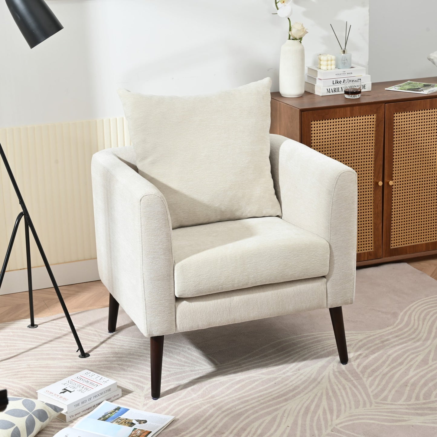 Accent Chair,Fabric Armchair Club Chair Single Chair Upholstered Arm Chair with Solid Wood Legs for Living Room/Bedroom,Green