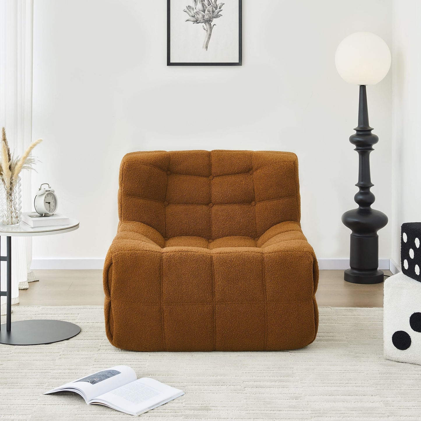 Aukfa Sofa Chair, Beanbag Pure Sponge Sofa, Sherpa Comfy Lounge Chair, No Assembly Required, Brown