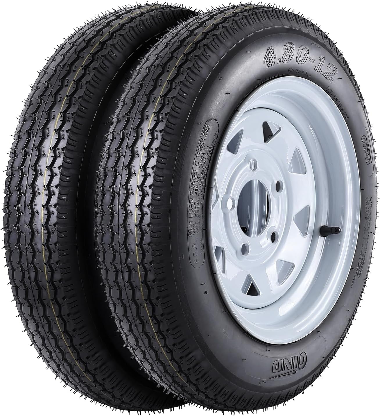 COZONY 2 Pack Trailer Tire on Rims, 6PR,4.80-12,12" Rims 5 Lug White Spoke Wheel, Load Range C,Rubber