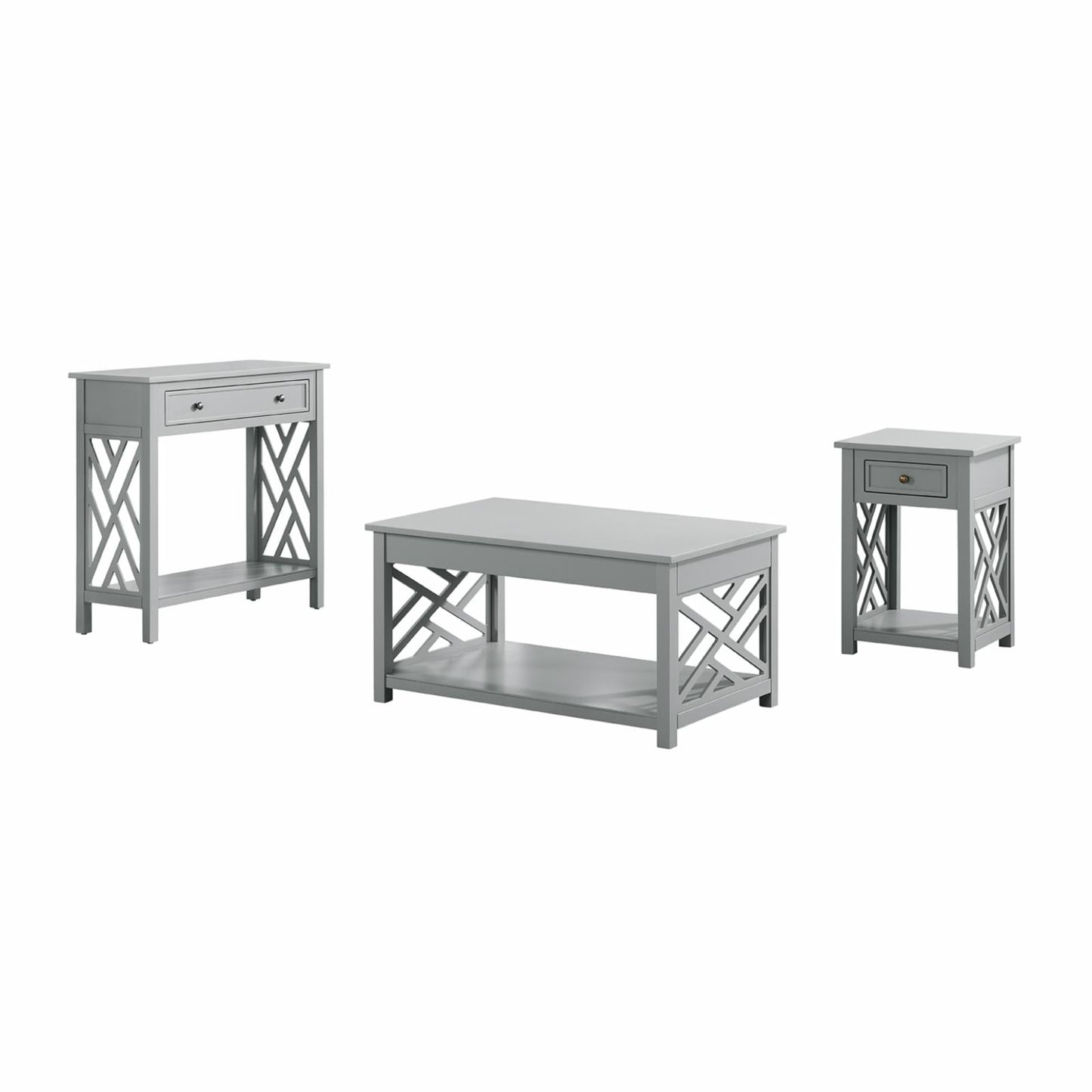 Alaterre Furniture Coventry 36 in. Wood Coffee Table, End Table, Sofa Table Set for Living Rooms, Modern Open Design Accent Furniture, White