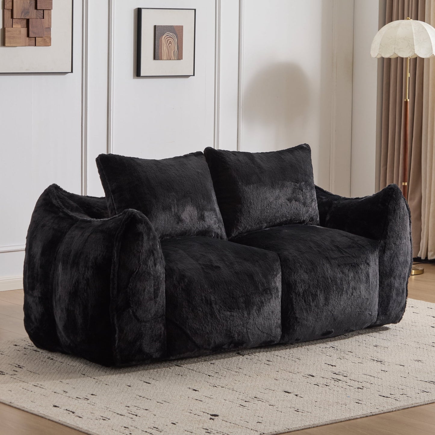 Leumius Giant Bean Bag Sofa Couch for Adults, Upholstered Loveseat Floor Sofa with Pillows and Armrests, Oversized Floor Sofa for Living Room Bedroom,White