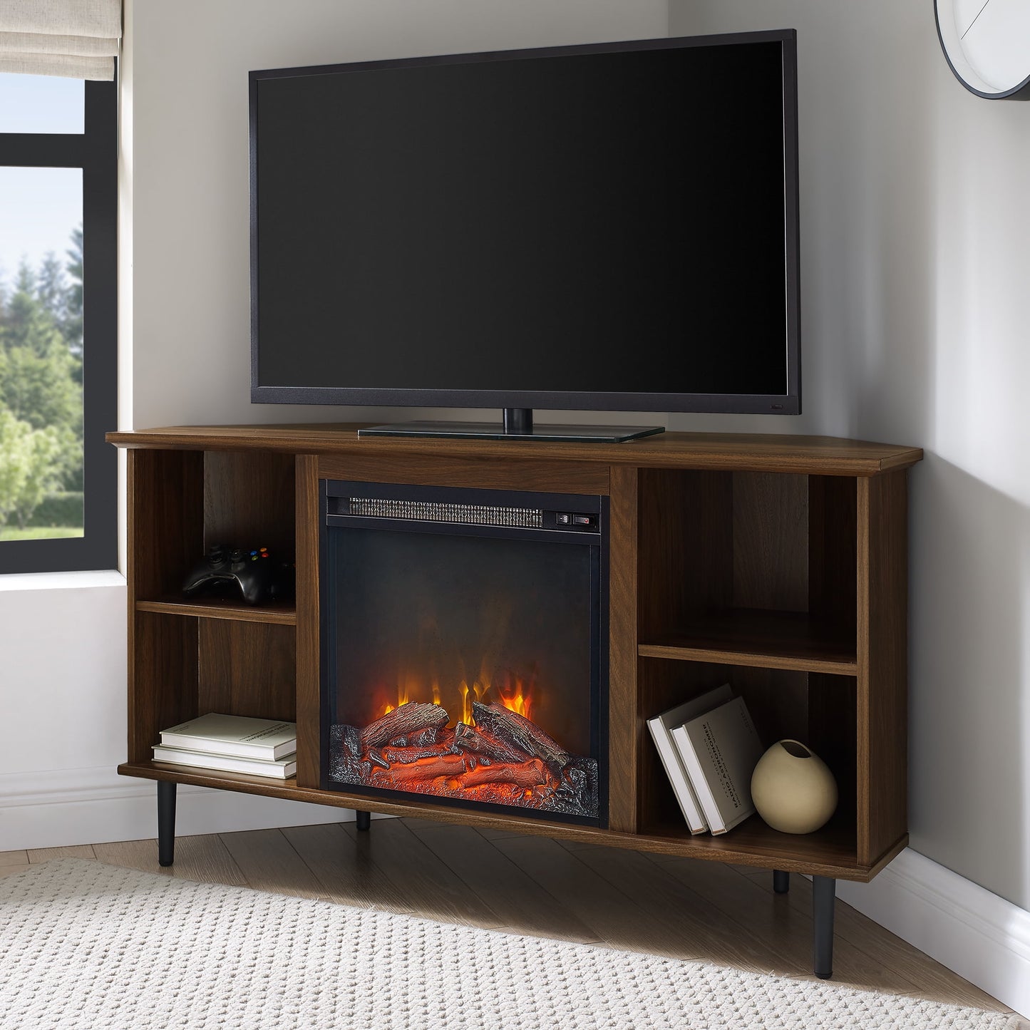 Manor Park Corner Fireplace TV Stand for TVs up to 55", Grey Wash