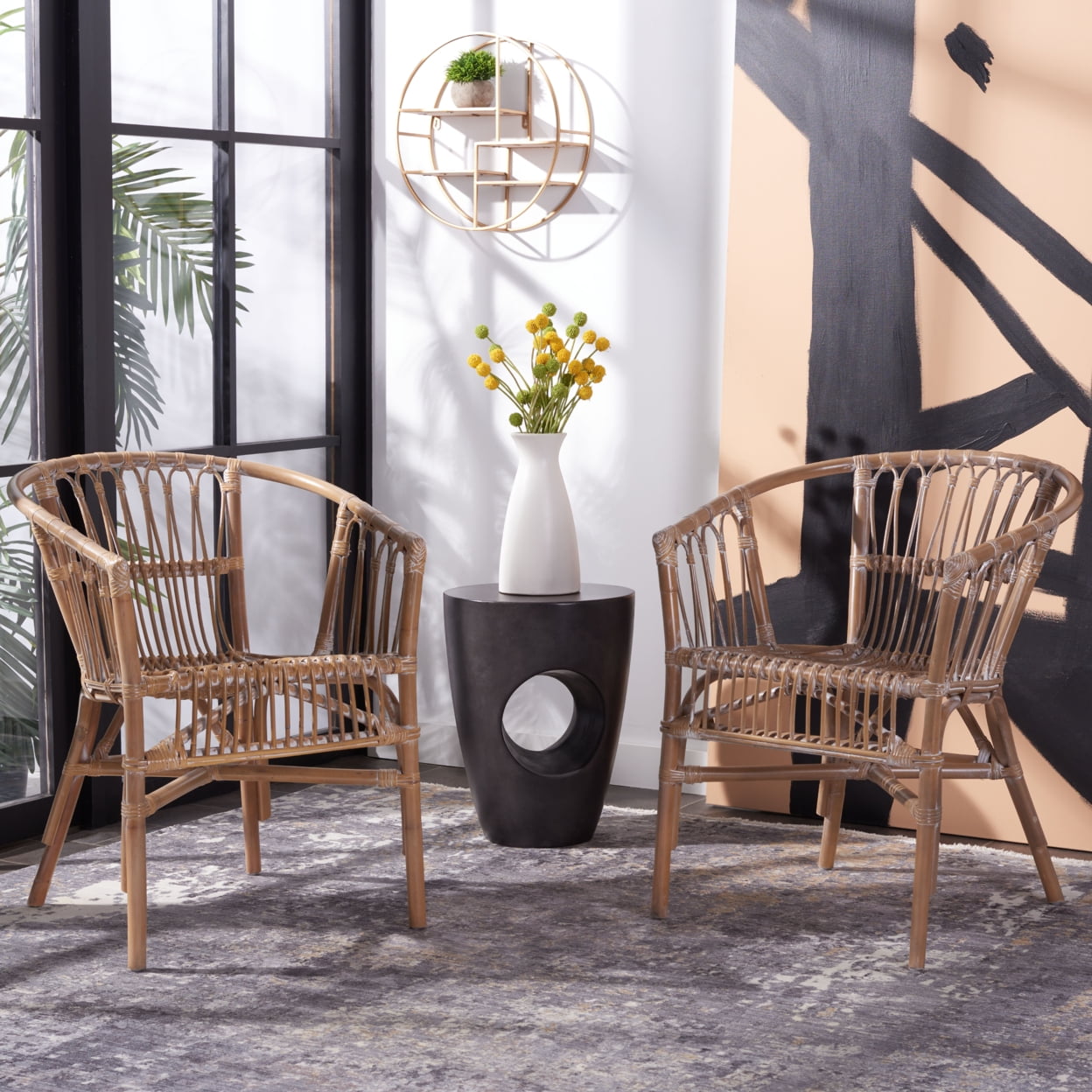 SAFAVIEH Adriana Solid Rattan Bucket Chair, Grey Wash, Set of 2