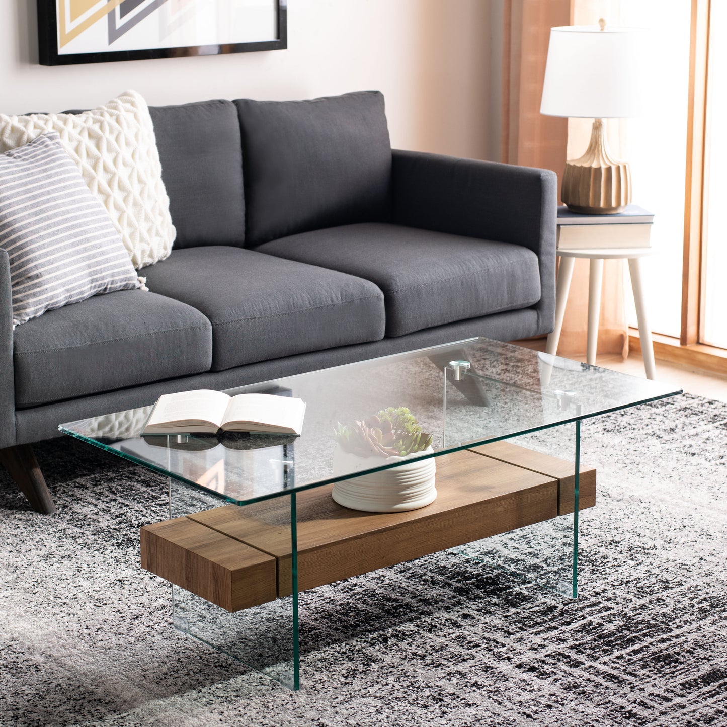 SAFAVIEH Kayley Retro 2 Tier Glass Coffee Table, Natural Brown