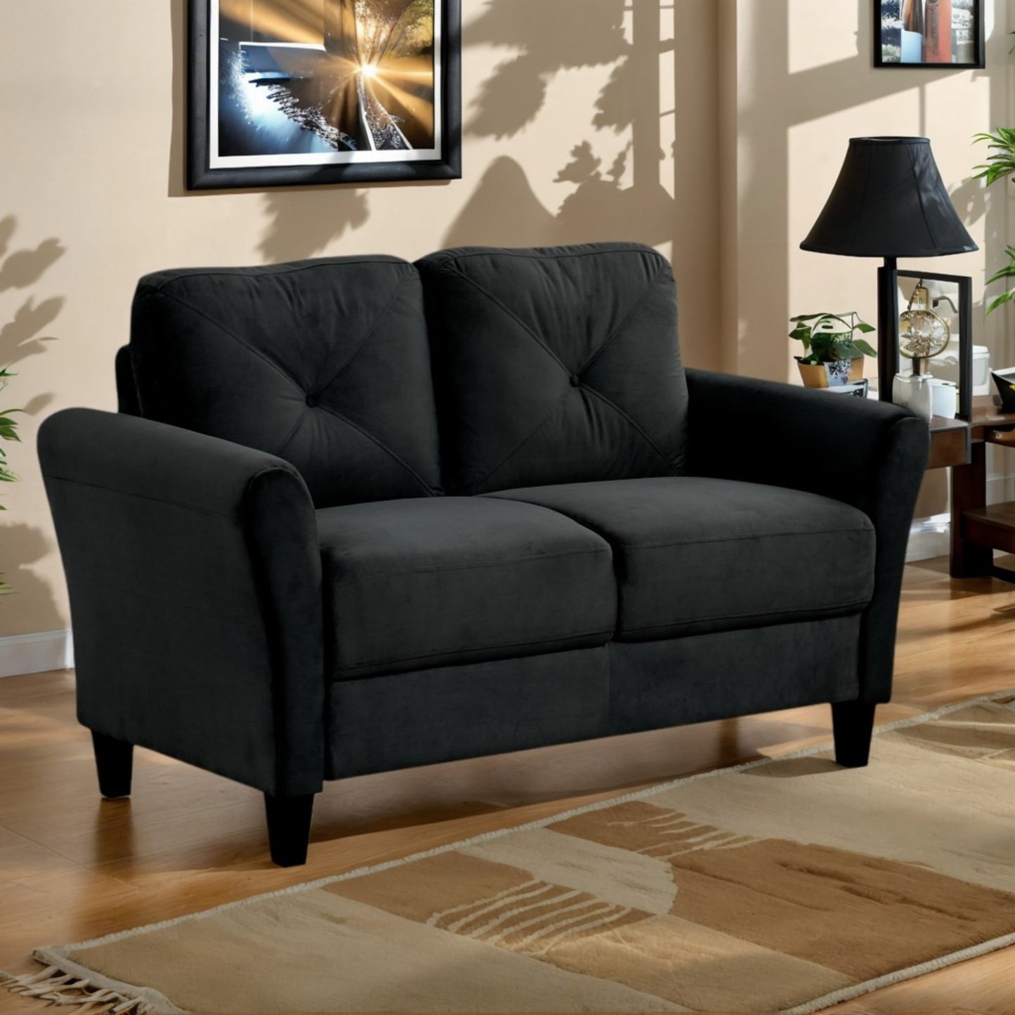 Small Loveseat Sofa Couch,57" Velvet Upholstered 2-Seater Sofa Couch for Small Space,Living Room,Bedroom,Office,Gray