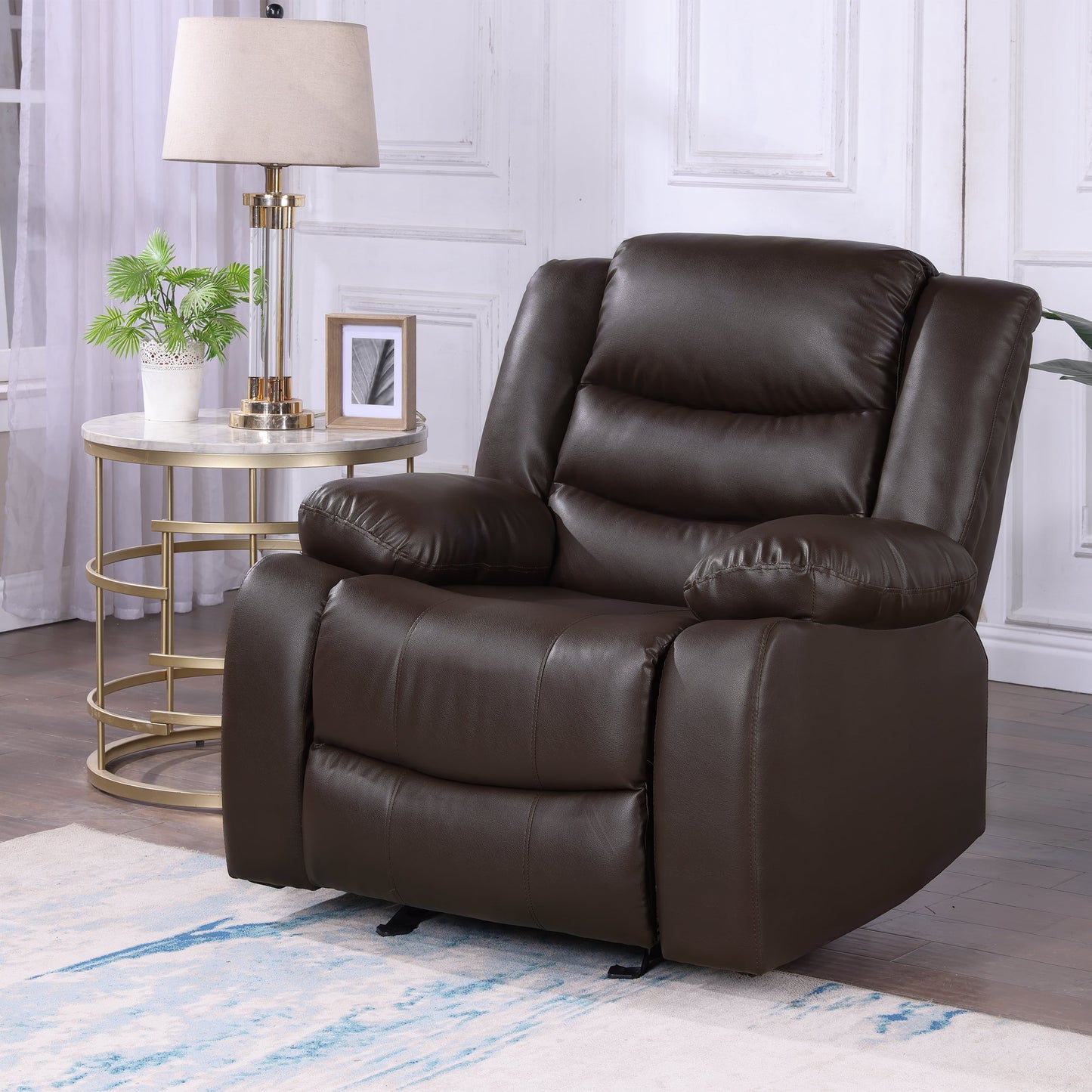 TrumanPick Recliner Chair PU Leather Rocker Recliners Sofa Chairs for Adults Lazy Boy Rocking Chair for Living Room, Brown