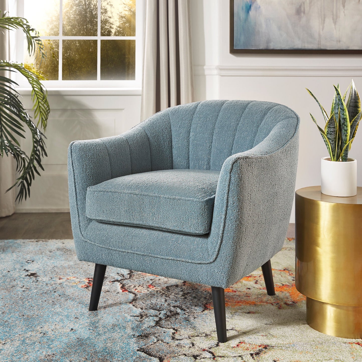 Weston Home Rhyl Mid-Century Modern Channel-Tufted Accent Chair, Dark Chocolate