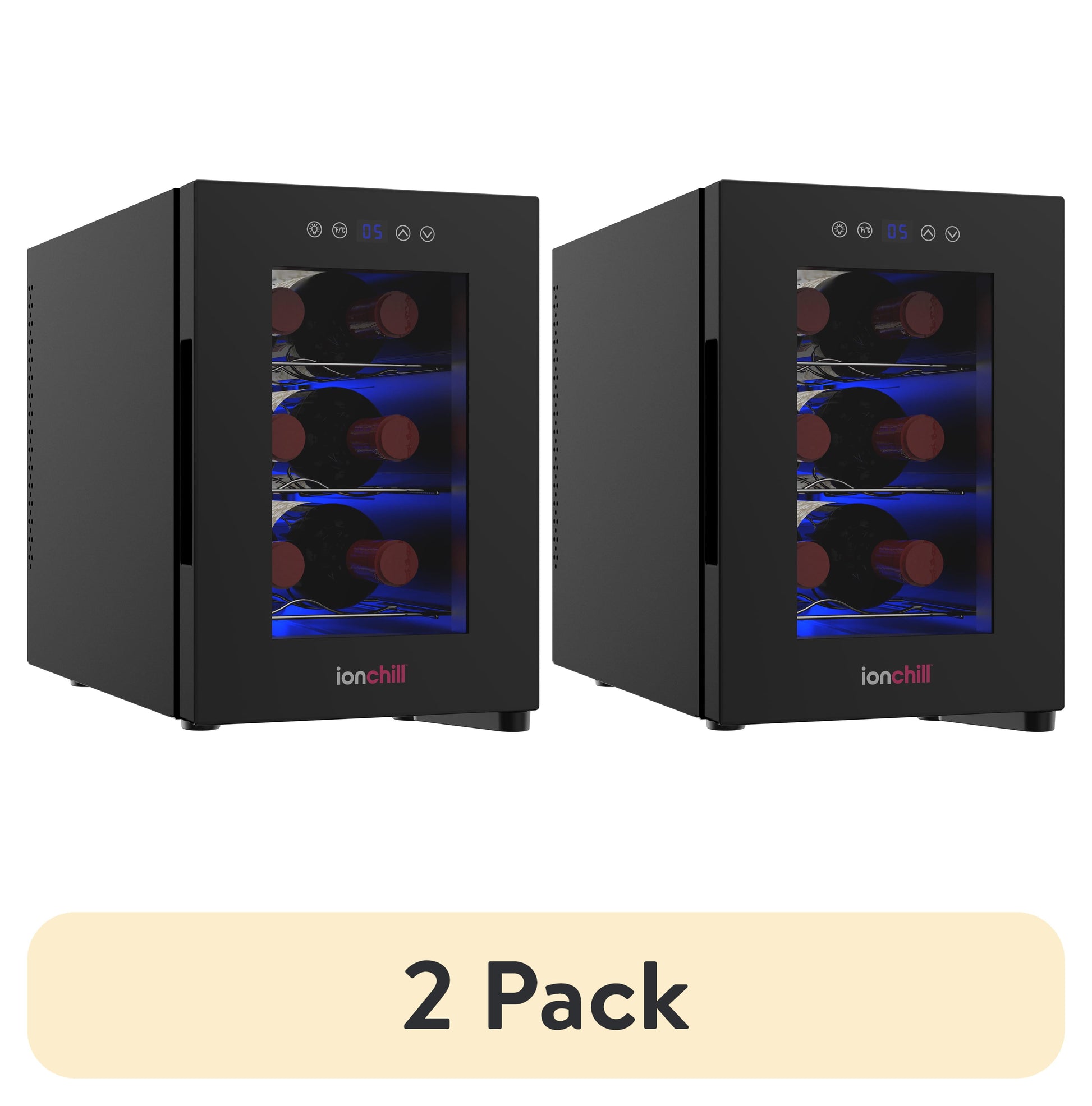 (2 pack) Ionchill 6-Bottle Wine Cooler, New Standard Door Mini Fridge with Wine Rack and Temp. Control, 9.75in