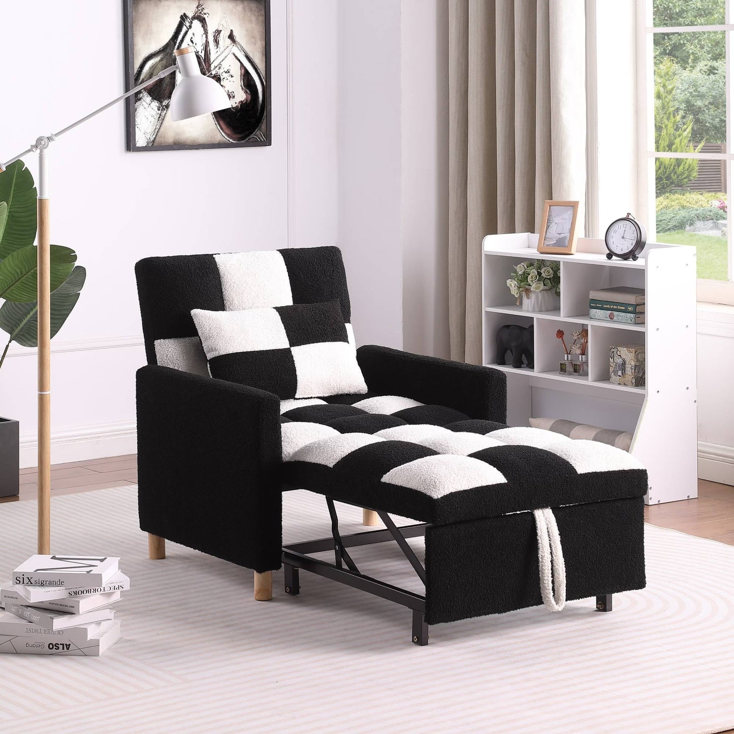 3-in-1 Convertible Single Sofa Chair Bed,Sleeper Sofa Chair Bed with Pillow,Multi-Functional Sleeper Chair for Living Room, Black