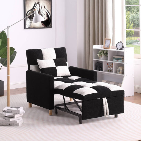 3-in-1 Convertible Single Sofa Chair Bed,Sleeper Sofa Chair Bed with Pillow,Multi-Functional Sleeper Chair for Living Room, Black