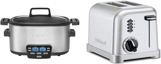 Cuisinart MSC-600 3-In-1 Cook Central 6-Quart Multi-Cooker: Slow Cooker, Brown/Saute, Steamer & CPT-160 Metal Classic 2-Slice Toaster, Brushed Stainless