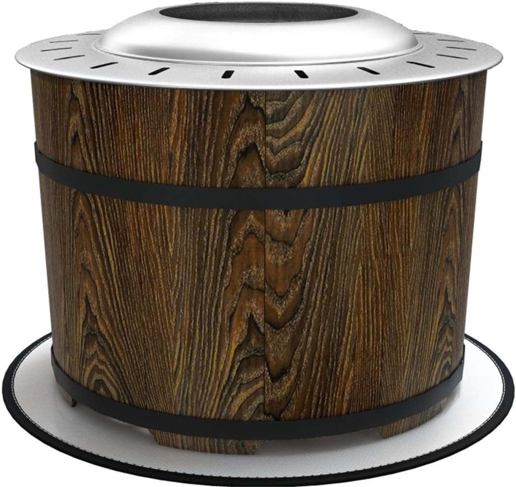 Smokeless Pit with Fireproof mat, 20 inch Portable Barrel Type Wood Burning Pit, Magnesium Oxide Low Smoke Camping Campfire Stove, Suitable for Backyard, Terrace, Picnic, Brown