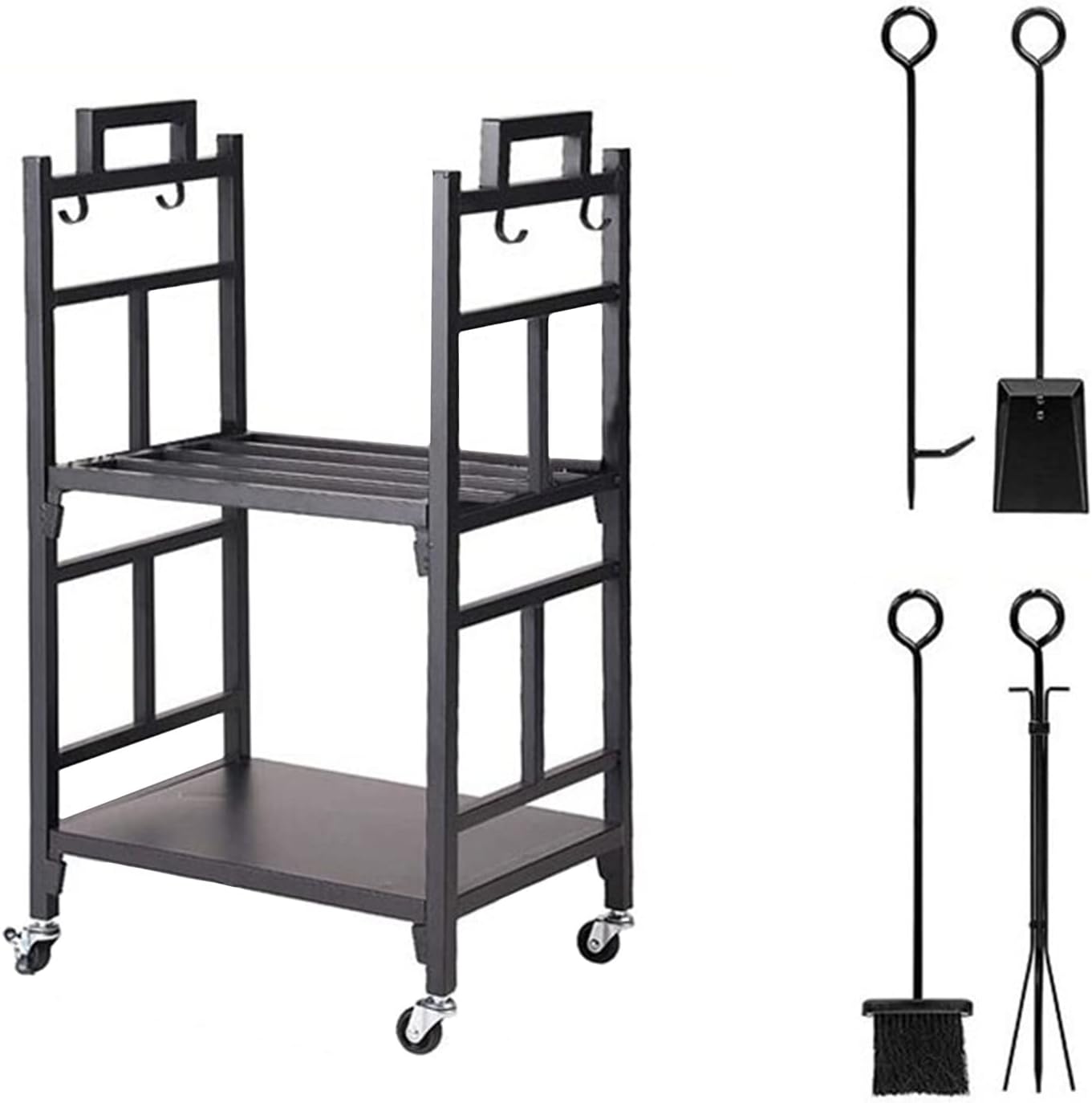 Firewood Rack, Decorative Metal Firewood Rack, Fireplace Firelighter Storage Rack, Suitable for Indoor and Outdoor Use