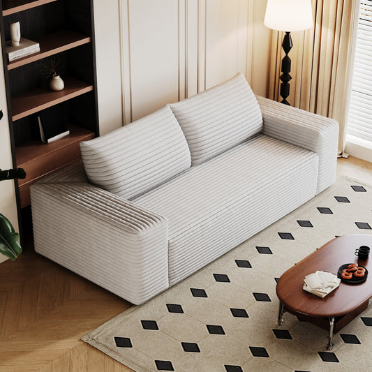 63" Corduroy Sofa,Loveseat Sofa Extra Deep Seats Couches,Comfy Loveseat Sofa for Living room, Bedroom,Apartment,White