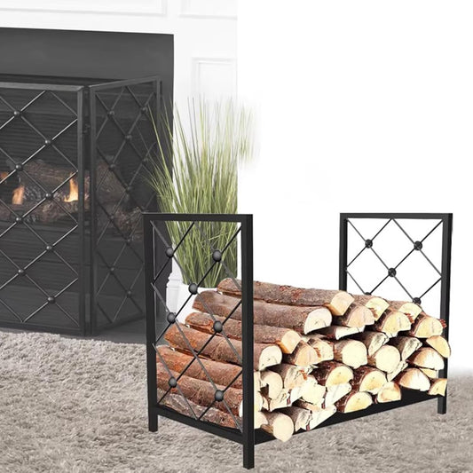 Small Sturdy Firewood Rack for Storing Logs Lumber Kindling, Firewood Storage Holder with Mesh Design, Fireplace/Stove Fire Wood Holder Stacker