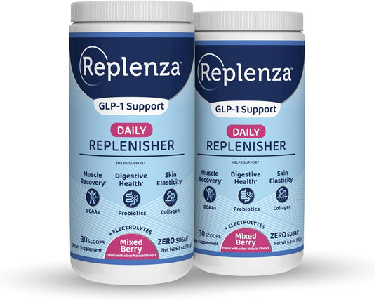 Daily Replenisher GLP-1 Nutritional Support, Powder, Muscle Recovery, Digestive Health & Skin Elasticity Mix of Amino Acids, Prebiotics and Collagen Peptides \u2013 Berry Flavor, 2 pk of 30 Scoops