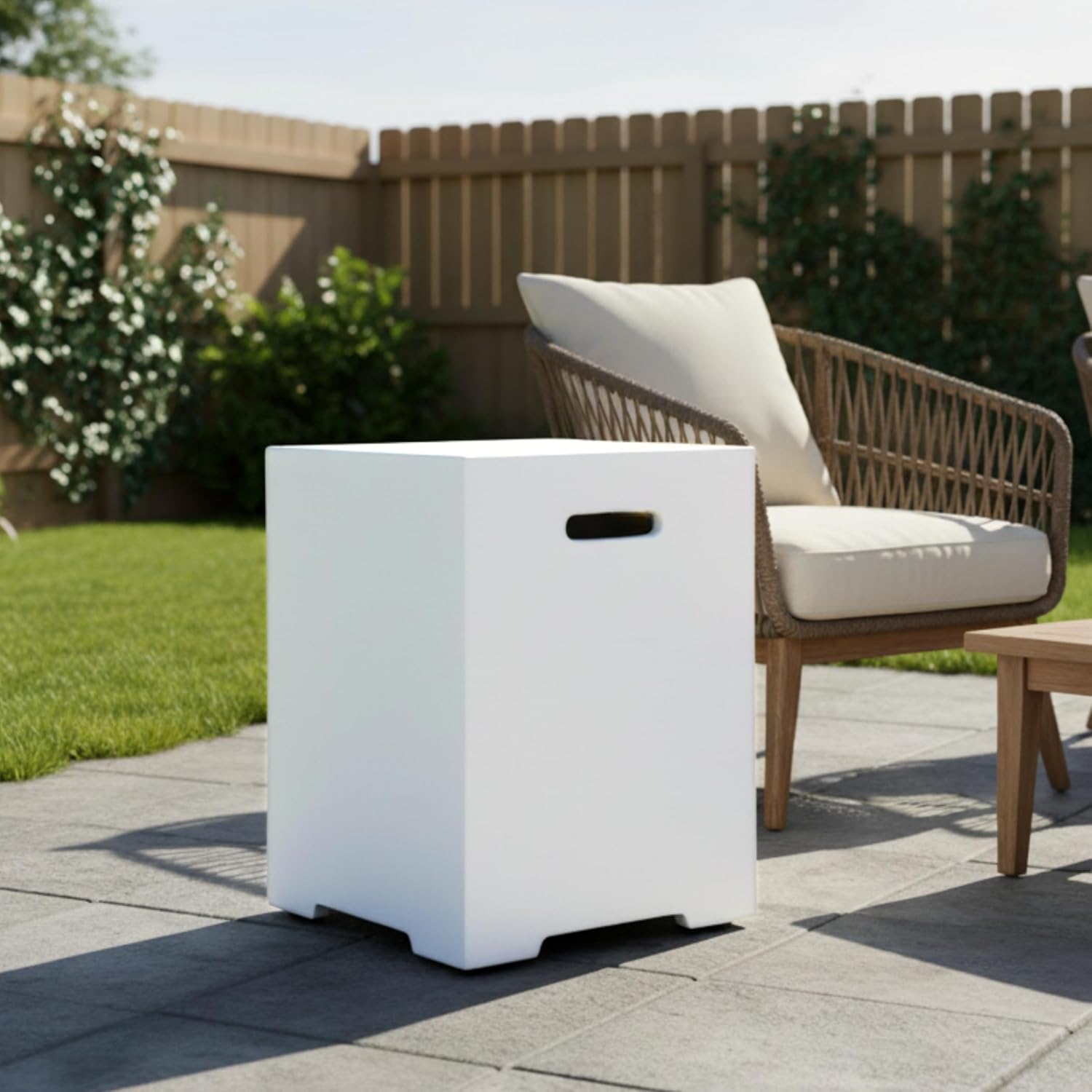 20 LB Propane Tank Cover & Outdoor Side Table.Outdoor Tank Storage Hideaway Table for Gas Fire Pits - Durable MgO Composite, Weatherproof Hideaway for Fire Pits, Grills, Patio Heaters (Ancient White)