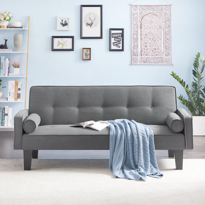 72" Futon Sofa Bed,Upholstered Folding Futon Fabric Couch,Recliner Twin Size Futon Bed Removable Armrests,Modern Sofa for Compact Living Space,Apartment,Gray