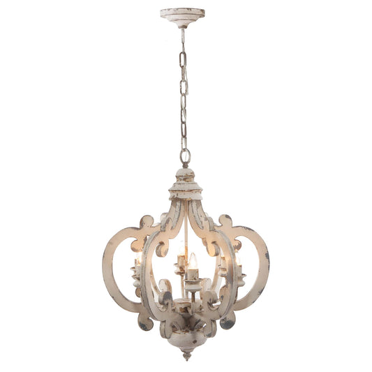 LIVIZA Jorren 6 -Light Distressed Off-white French country/cottage Wood For Use in Bedrooms, Dining Rooms, Foyers, Kitchens, Living Rooms Chandelier
