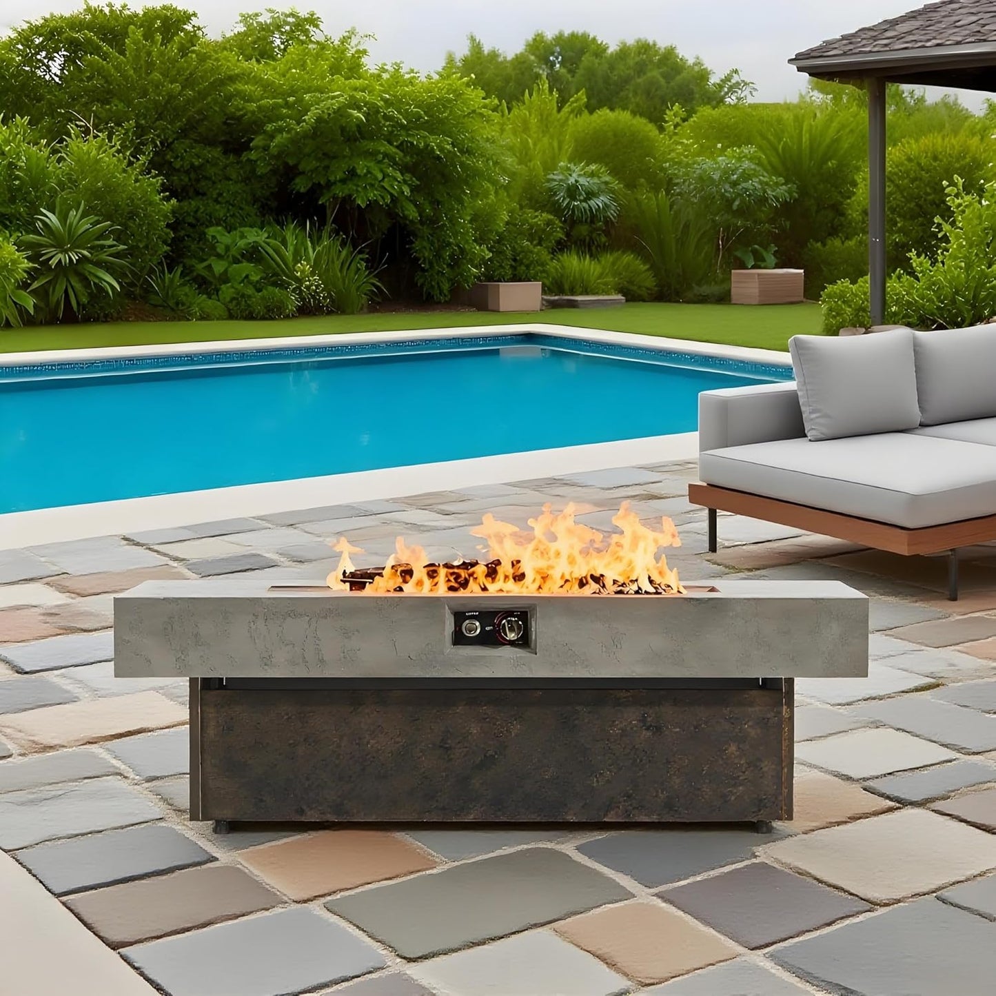 Tabletop Propane Fire Pits, 55 x 23 in, 50,000 BTU Outdoor firepit Table, Suitable for Outdoor, Patio, Balcony, Three Height Options,for Outside Patio,Garden,Deck