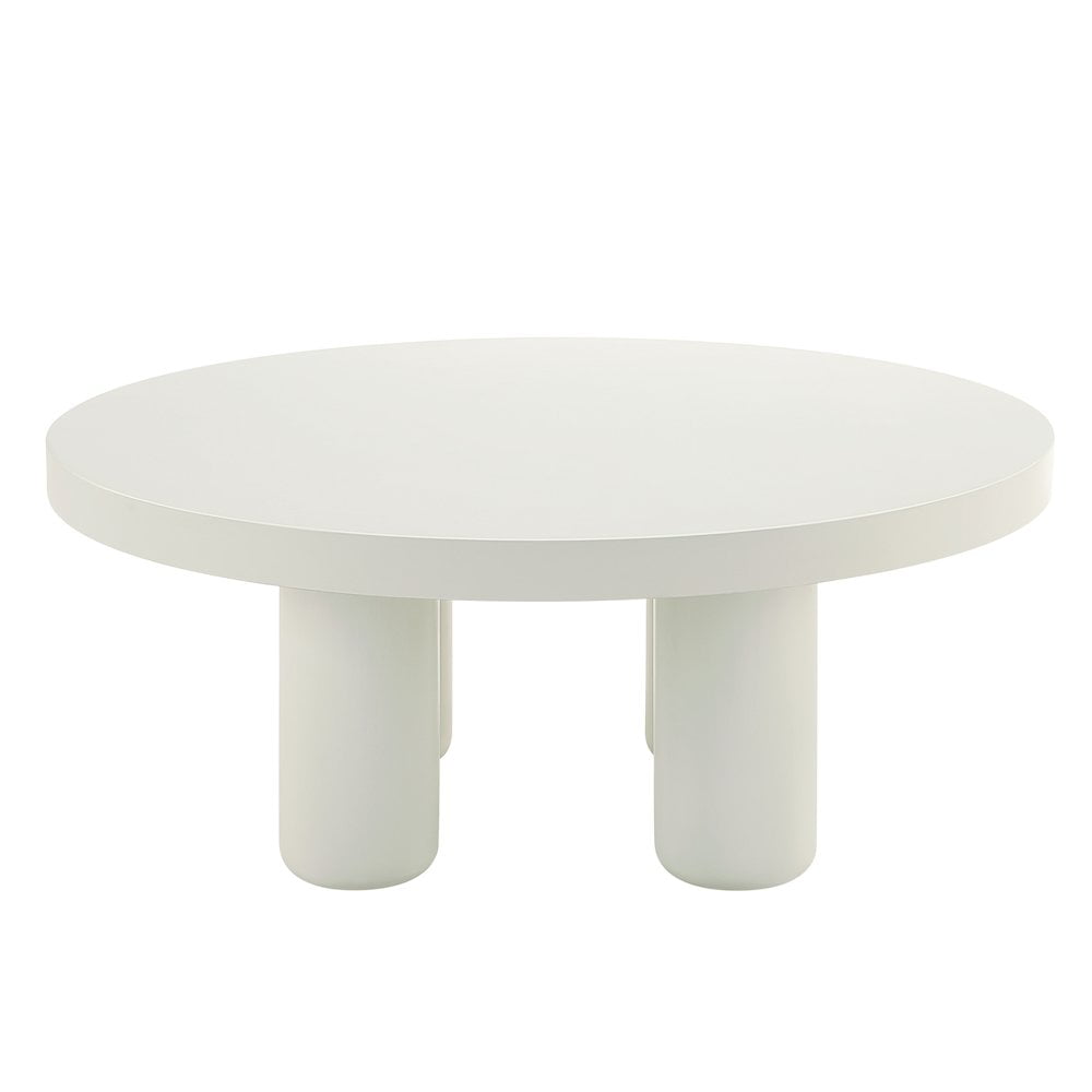 ACME Sanat Contemporary Wood Round Coffee Table with 4 Cylindrical Legs in White