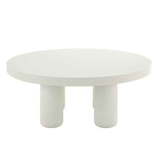 ACME Sanat Contemporary Wood Round Coffee Table with 4 Cylindrical Legs in White