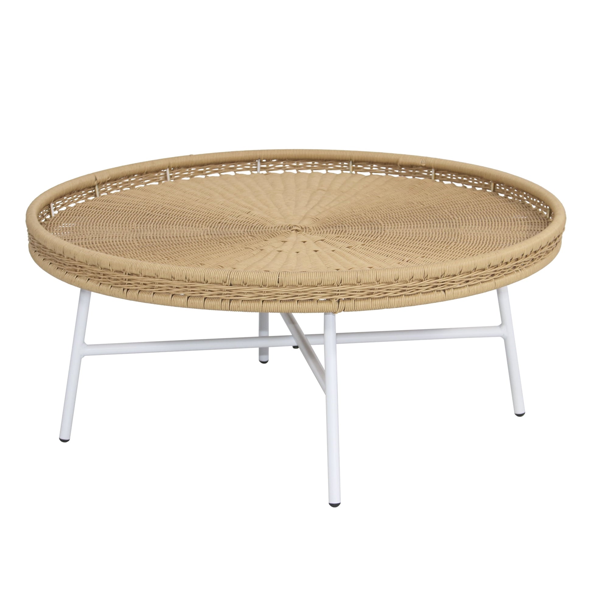 Abble 30” Wicker Indoor Outdoor Coffee Table with Metal Legs Round Patio  Side Table for Living Room, Patio, Garden, Backyard, Porch, Natural