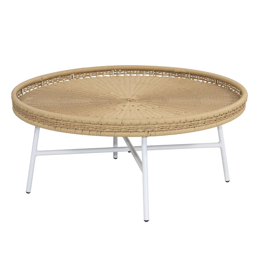 Abble 30” Wicker Indoor Outdoor Coffee Table with Metal Legs Round Patio  Side Table for Living Room, Patio, Garden, Backyard, Porch, Natural