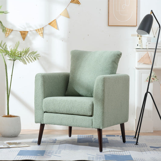 Accent Chair,Fabric Armchair Club Chair Single Chair Upholstered Arm Chair with Solid Wood Legs for Living Room/Bedroom,Green