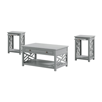 Alaterre Furniture Coventry Wood Coffee Table and Two End Tables with Tray Shelf - White