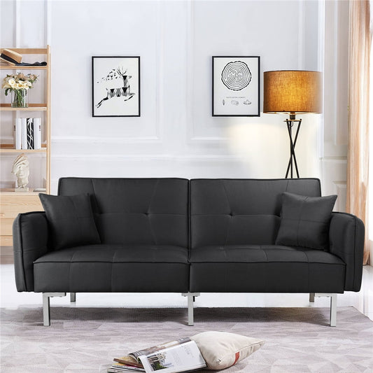 Alden Design Fabric Covered Futon Sofa Bed with Adjustable Backrest, Black