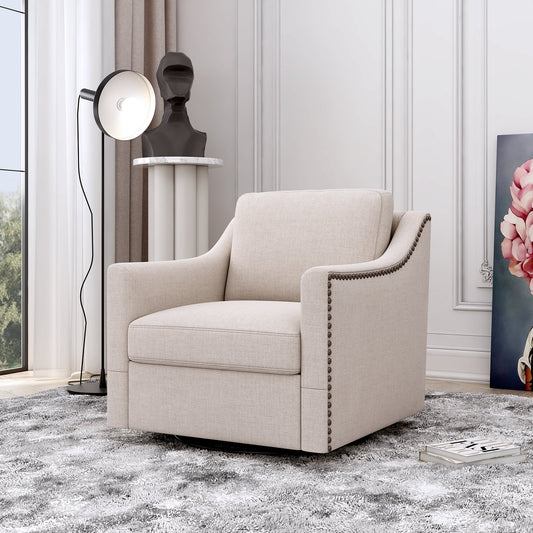 Aukfa 31.1"W Modern Swivel Accent Chair Armchair Reading Chair Single Sofa for Living Room, Beige