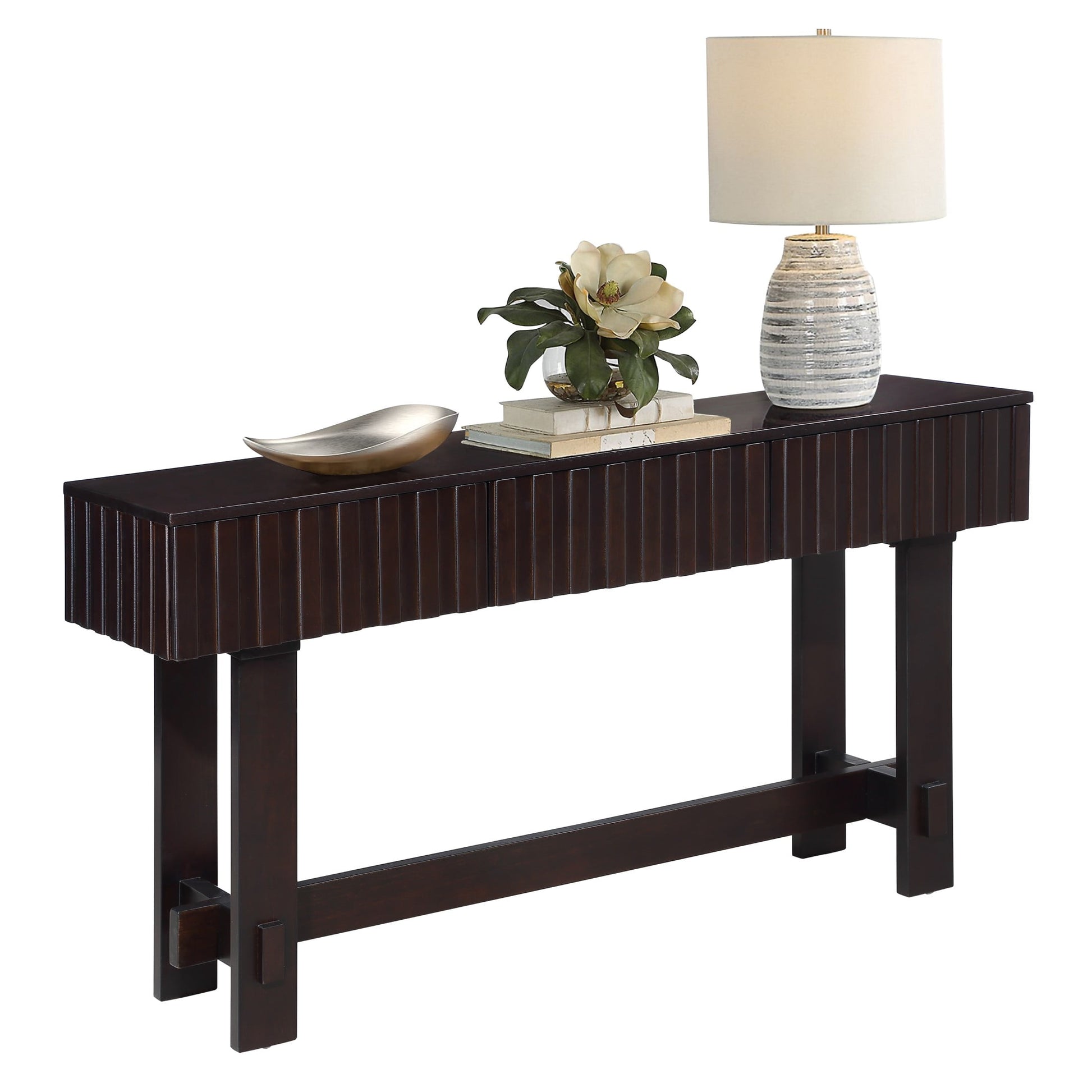 Aukfa 52" Console Table with Storage Drawers, Fluted Sofa Table for Living Room/Hallway Entryway Foyer, Espresso