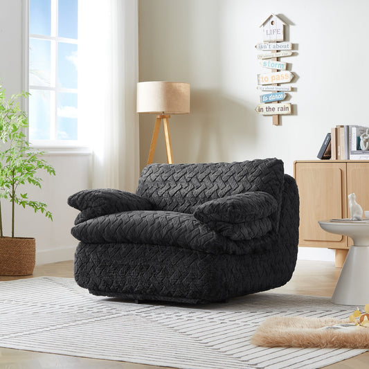 Aukfa Full Compression Swivel Sofa Chair – Corduroy Modular Sectional Sofa with Cloud Cushions, Deep Seat & Bolster Armrests for Living Room, Black