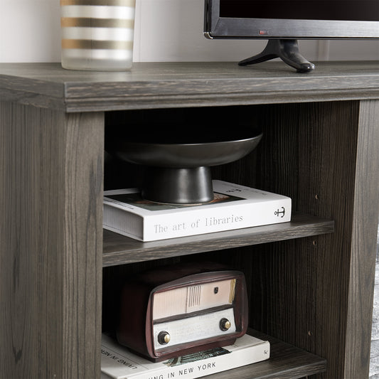 Aukfa Large TV Stand for TVs up to 75" with Faux Stacked Stone Surround for Living Room, Oak