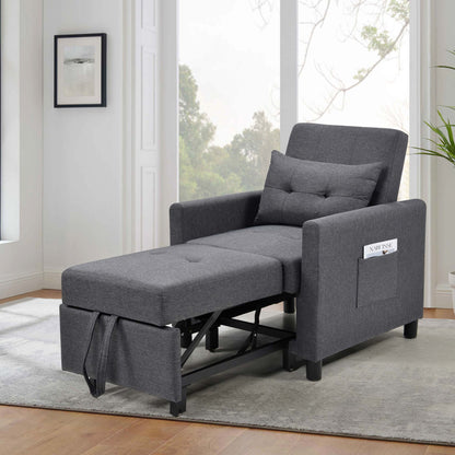 Aukfa Folding Futon Sofa Bed Chair, Convertible Chair Bed with 2 Pillows for Living Room Apartment - Light Gray