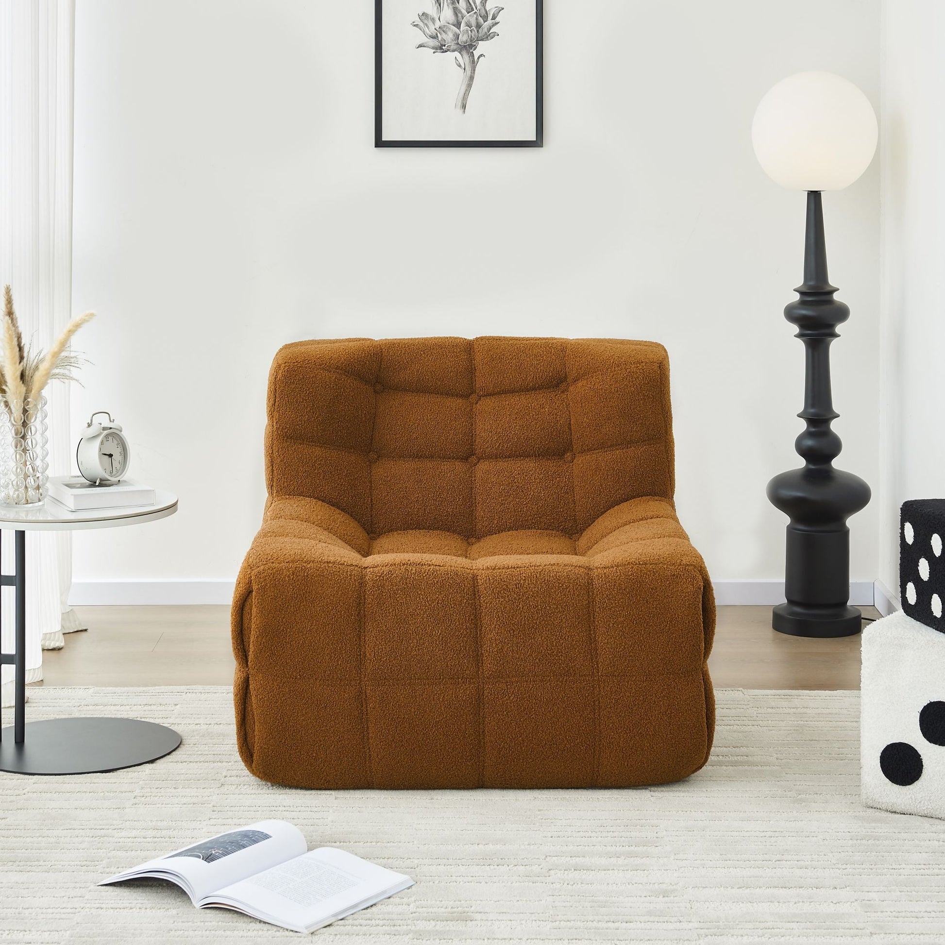 Aukfa Sofa Chair, Beanbag Pure Sponge Sofa, Sherpa Comfy Lounge Chair, No Assembly Required, Brown
