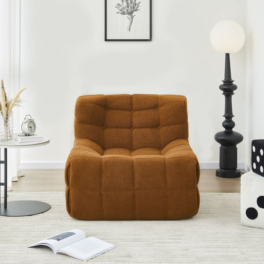 Aukfa Sofa Chair, Beanbag Pure Sponge Sofa, Sherpa Comfy Lounge Chair, No Assembly Required, Brown