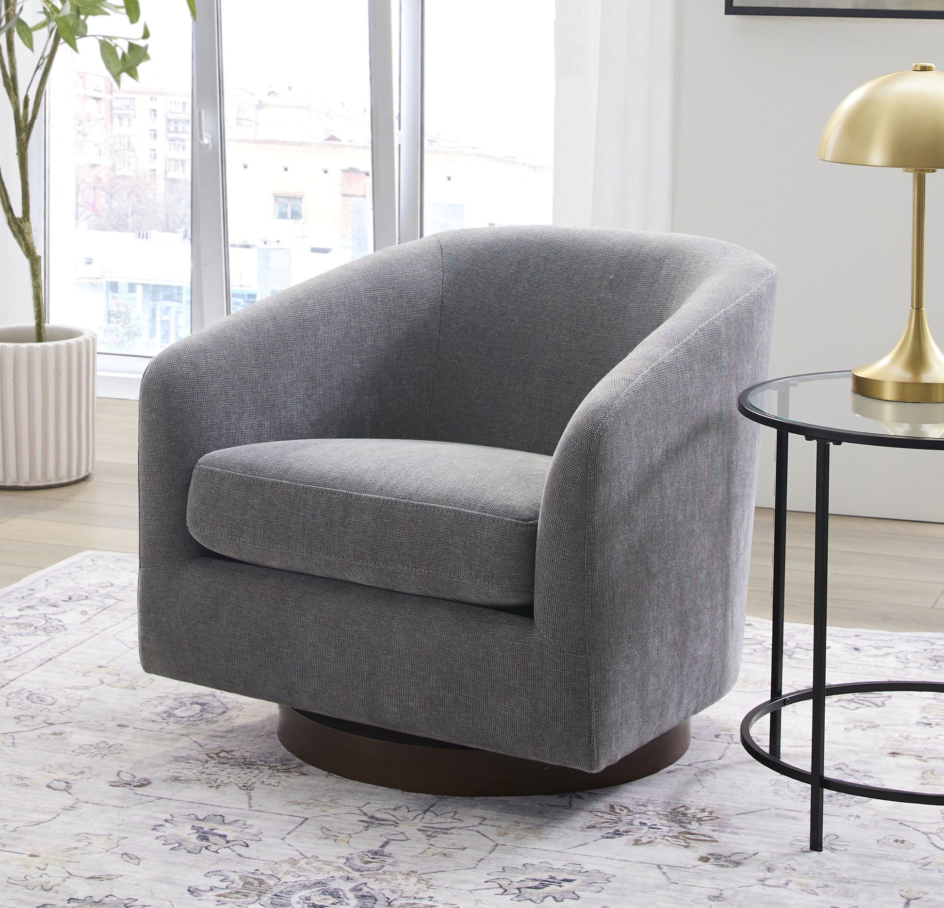 Better Homes & Gardens Bradford Wooden Base Modern Swivel Accent Chair, Gray