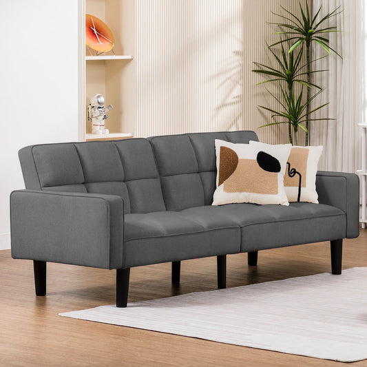 COMHOMA 76" Futon Sofa Bed Fabric Convertible Sofa with Adjustable Backrest Folding Sleeper Sofa,Dark Gray