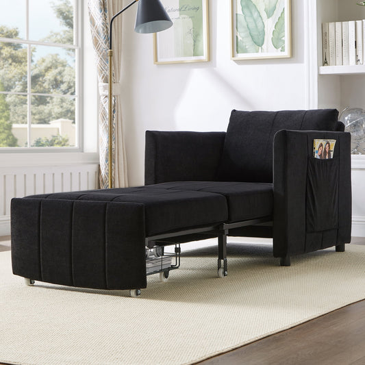 Convertible Sleeper Chair Bed, 31.5" Upholstered Pull Out Sofa Bed with 5-Position Adjustable Backrest, Fold Out Chair Bed for Living Room, Apartment, Black