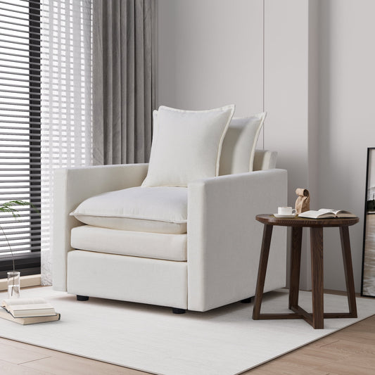 DEALTOPS 33"W Chenille Fabric Comfy Single Seat Sofa Upholstered Reading Armchair for Living Room-White