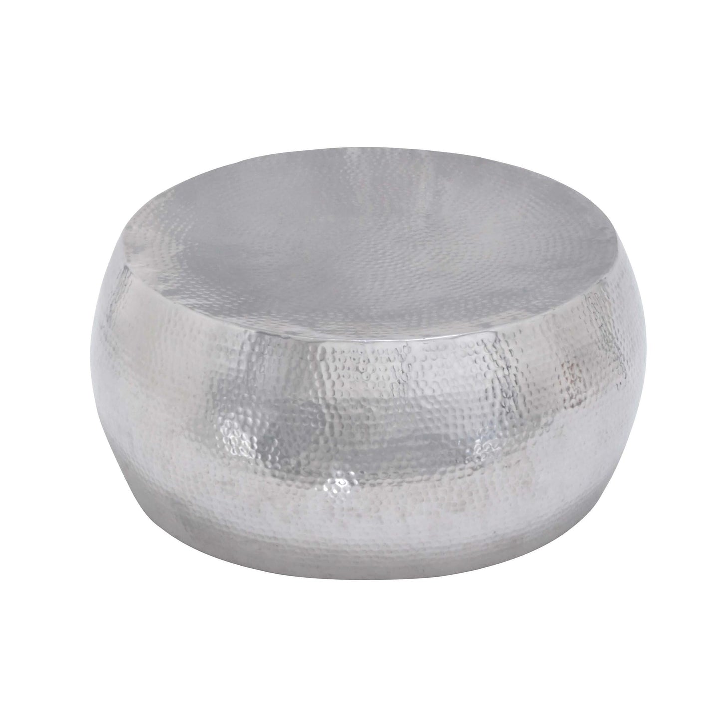 DecMode Contemporary Aluminum Pouf Inspired Coffee Table with Glossy Metallic Silver Finish, 30"W x 14"H