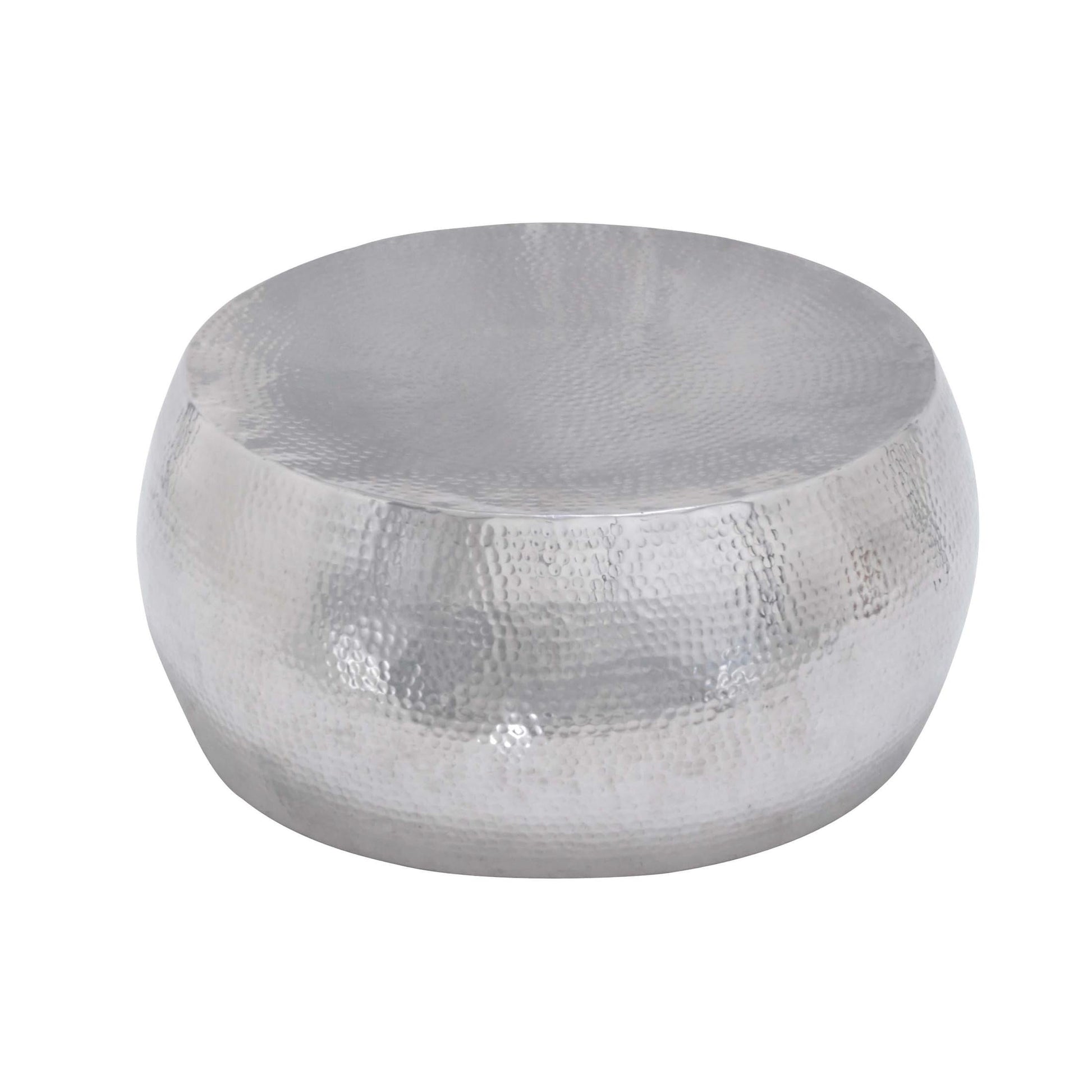 DecMode Contemporary Aluminum Pouf Inspired Coffee Table with Glossy Metallic Silver Finish, 30"W x 14"H