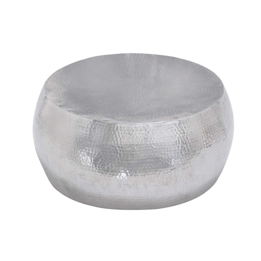 DecMode Contemporary Aluminum Pouf Inspired Coffee Table with Glossy Metallic Silver Finish, 30"W x 14"H