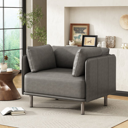 Lunale 39" Faux Leather Accent Armchair, Vintage Upholstered Single Sofa Chair for Living Room, Office, Dark Gray