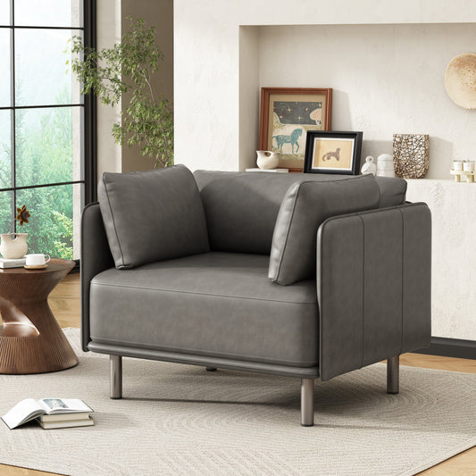 Lunale 39" Faux Leather Accent Armchair, Vintage Upholstered Single Sofa Chair for Living Room, Office, Dark Gray